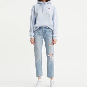 Levi's 501 Tapered Leg Jeans with Distressed Details, frayed hem and zip ankle.